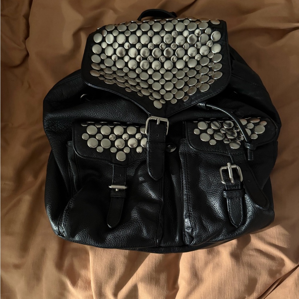 Rebecca Minkoff Black Leather Backpack with Silver Accents